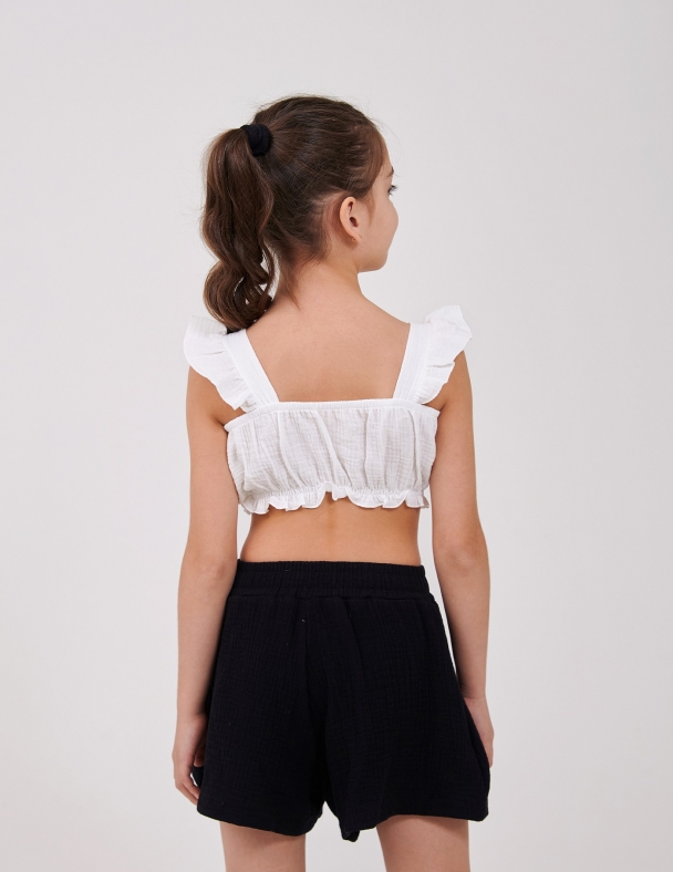 Муслиновый детский топ для девочки 7–10 лет белый укороченный легкий 100% хлопок для девочки SMIL 110900-1 Молочный - изображение 2