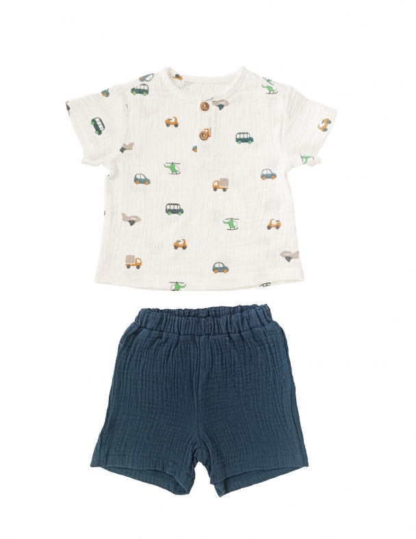Комплект (рубашка+шорты) для мальчика SMIL 113342-1-2s Рисунок Машинки - изображение 1