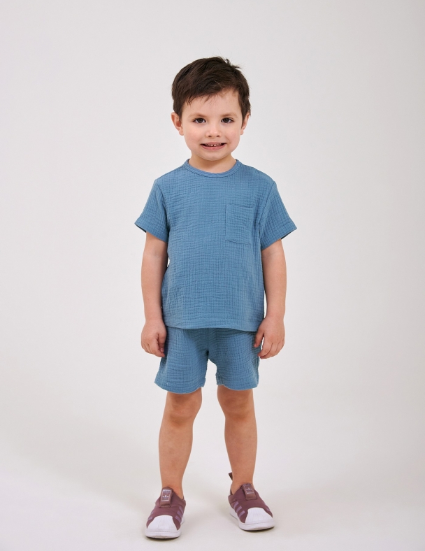 Комплект (футболка+шорти) для хлопчика SMIL 113339-1-2s Синій джинс - изображение 1
