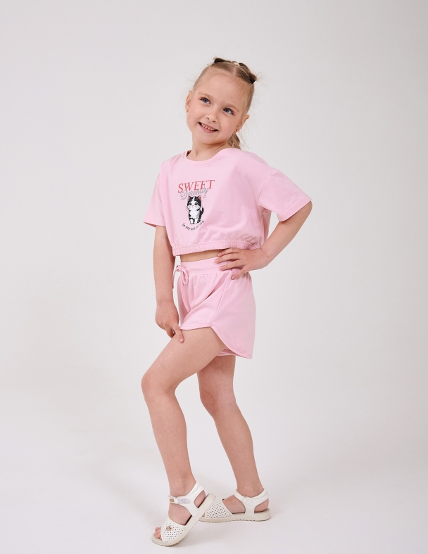 Комплект (футболка+шорти) для девочки SMIL 113345-1 Розовый - изображение 3