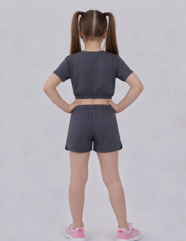 Комплект (футболка+шорти) для девочки SMIL 113348-1 Графитовый - изображение 2