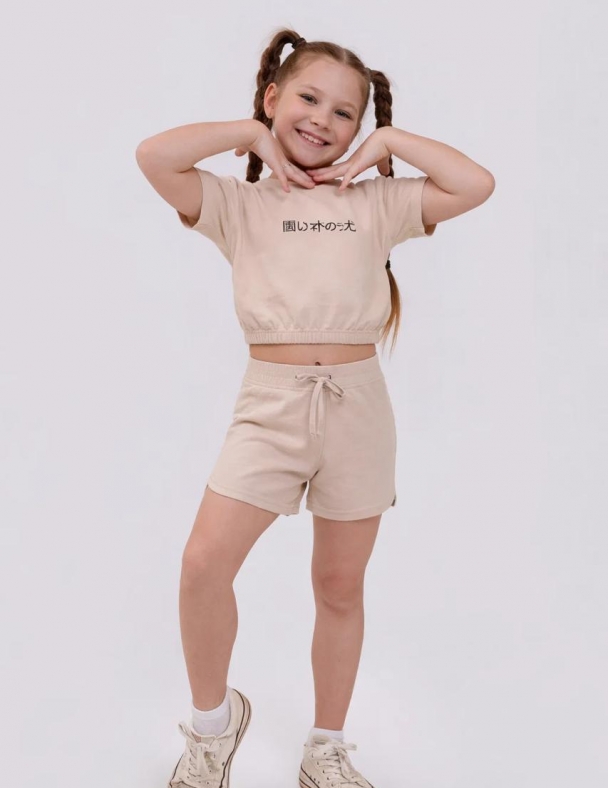 Комплект (футболка+шорти) для девочки SMIL 113348-1 Капучино - изображение 1