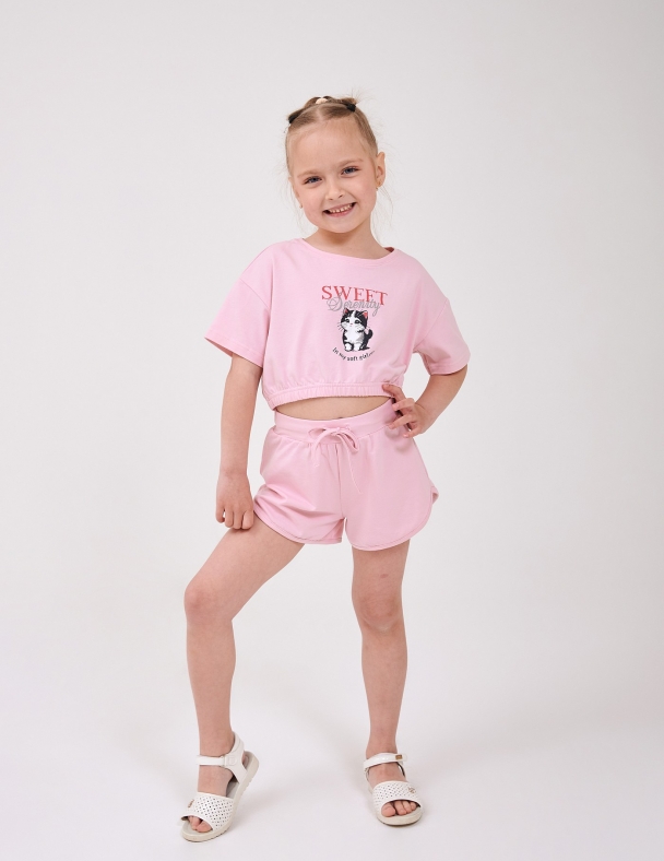 Комплект (футболка+шорти) для девочки SMIL 113345-1-2s Розовый - изображение 1