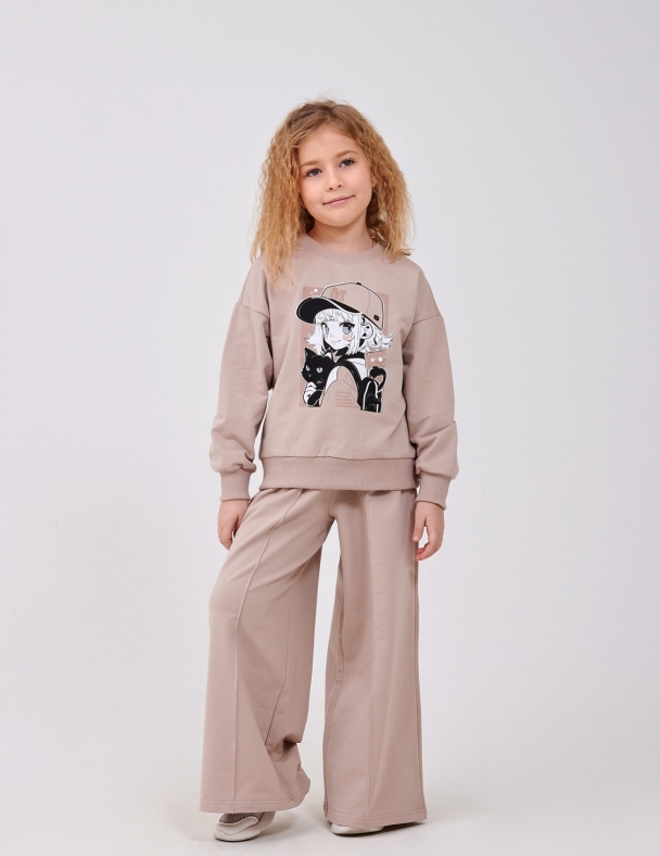 Костюм (свитшот+штаны) для девочки SMIL 117512-1-2s Капучино - изображение 1