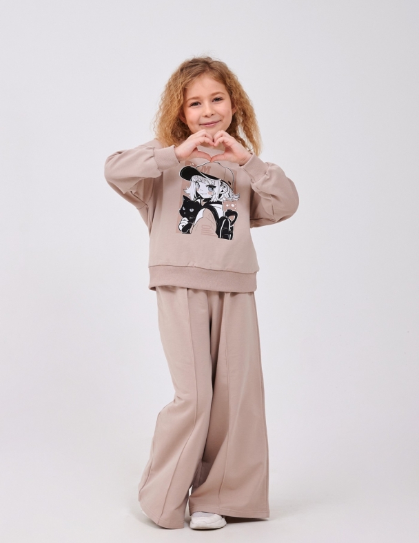 Костюм (свитшот+штаны) для девочки SMIL 117512-1-2s Капучино - изображение 2