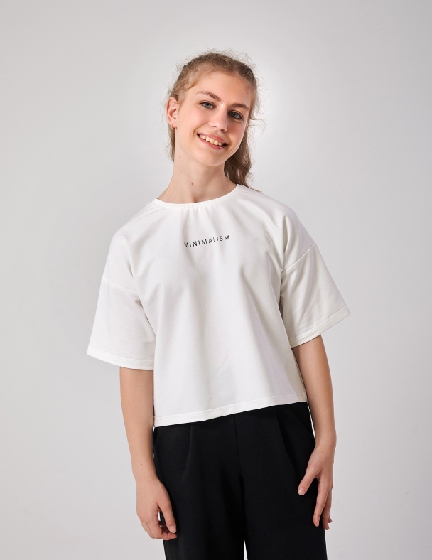 Підліткова футболка oversize молочного кольору для дівчинки 11–13 років стильна та комфортна для дівчинки SMIL 110932-1 Молочний - изображение 1