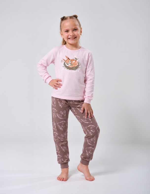 Детская пижама 2–6 лет утепленная 100% хлопок кофта и штаны  для девочки SMIL 104557-1 Бледно-розовый - изображение 1